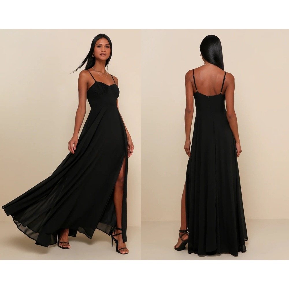 Lulus Cause for Commotion Black Pleated Bustier Maxi Dress Size Large